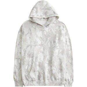 Women Grey White Camo Hoodies Maple Leaf Oversized Fleece Hooded Sweatshirt